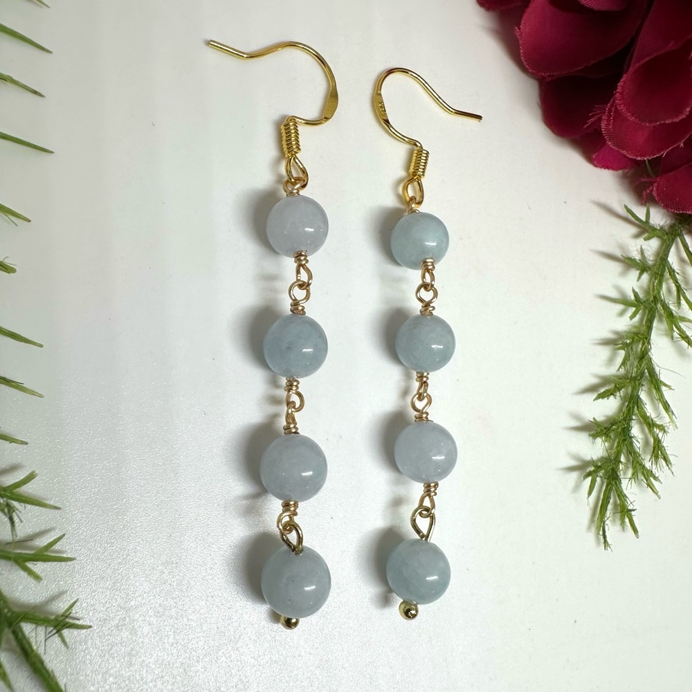 NEW⚜️Raw Aquamarine Beaded Earrings - Picture 4 of 6